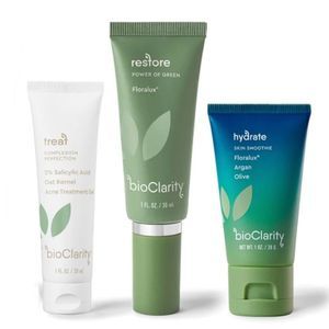 Vegan bioClarity SkinCare Bundle: Treat Acne Gel, Restore& Hydrate Skin Smoothie